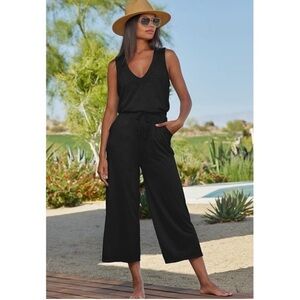 New Becca Beach Date Wide Leg Swim Cover Up Jumpsuit Sleeveless Black Sz M